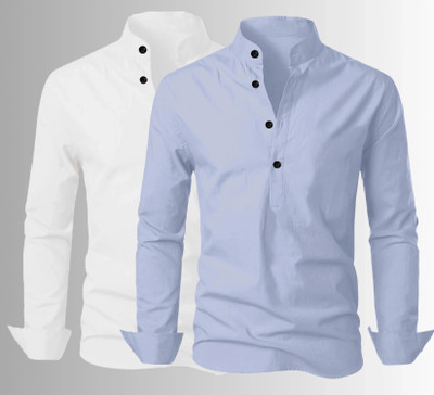 LIMRO Men Solid Straight Kurta(White, Grey)