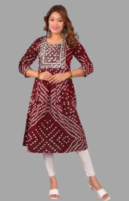 PARTH FASHIONS Women Bandhani A-line Kurta(Maroon)