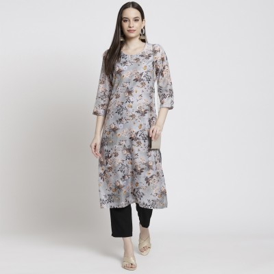 RANGRITI Women Printed Straight Kurta(Grey)