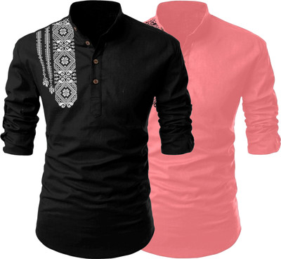 Kavyangle Creation Men Printed Straight Kurta(Black, Multicolor)