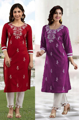 vikshi Women Embroidered Straight Kurta(Multicolor)