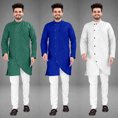 DIAMOND CLUSTER Men Solid Trail Cut Kurta(Multicolor)