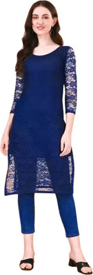 HOC's Women Self Design Straight Kurta(Blue)