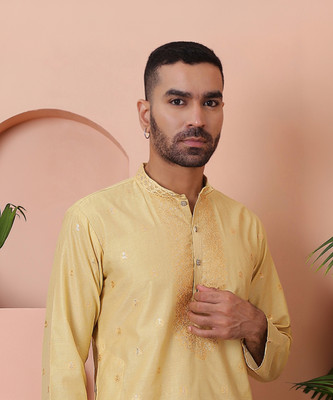 Jompers Men Printed Straight Kurta(Yellow)