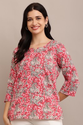 DIDI SAMA ETHENIC WEAR Women Floral Print Flared Kurta(Pink)