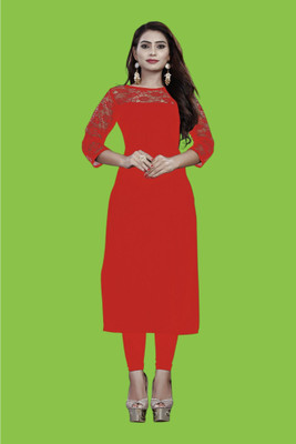Maheshvi Women Solid Straight Kurta(Red)