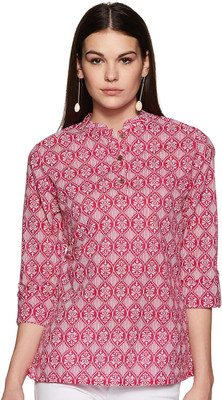 MAAJISA Women Geometric Print Straight Kurta(Pink)