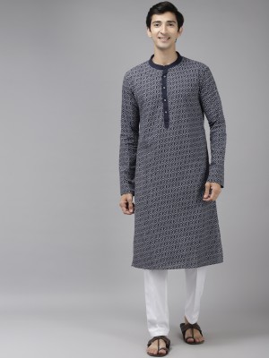 See Designs Men Printed Straight Kurta(Blue)