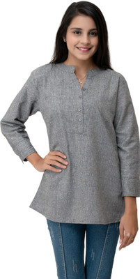 TEBHA Women Solid Straight Kurta(Grey)