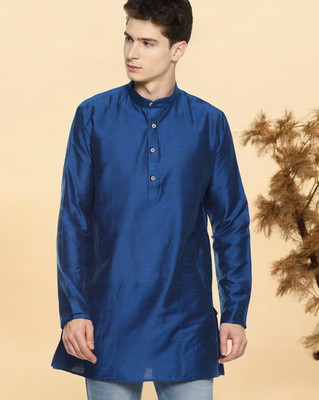 Tattva Men Solid Straight Kurta(Blue)