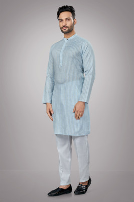 JUGG JUGG JEEYO Men Striped Straight Kurta(Blue)
