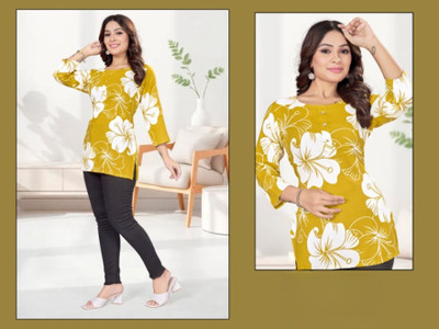 SuRamni Women Floral Print, Printed Straight Kurta(Yellow)
