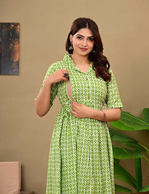 RAFSHI Women Printed Anarkali Kurta(Green)
