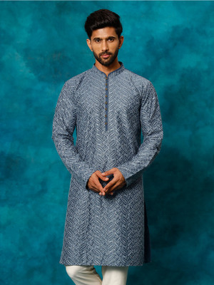 VASTRAMAY Men Embellished Straight Kurta(Blue)
