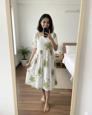 Balajitextile Women Printed, Floral Print Anarkali Kurta(White)