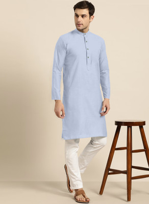 Ladyflock Men Solid Straight Kurta(Grey)