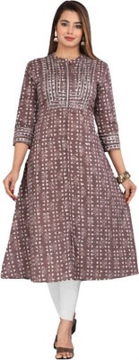 Kannahi Women Geometric Print A-line Kurta(Brown, White)