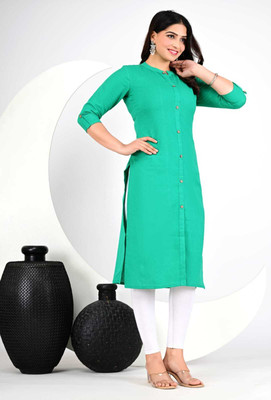 PRABHARTH Women Solid Flared Kurta(Green)