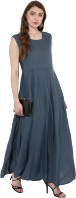 Biubaa Women Solid A-line Kurta(Grey)