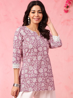 flipFabric Women Printed Straight Kurta(Purple, White)