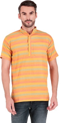 swadeshi collection Men Striped A-line Kurta(Yellow)