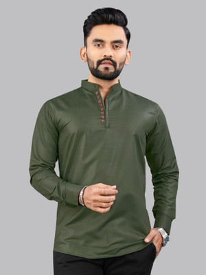 CELLUX Men Self Design Straight Kurta(Green)