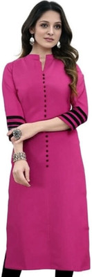 sai fashion Women Solid Straight Kurta(Pink)