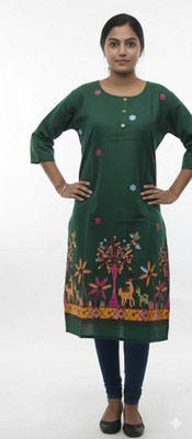 IQRAFAB Women Embroidered Straight Kurta(Dark Green)