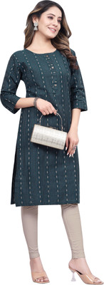 Fashire Women Woven Design Straight Kurta(Dark Blue, Beige)