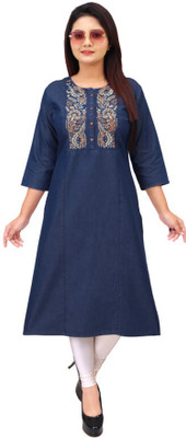 anmol fashion Women Washed Straight Kurta(Dark Blue)
