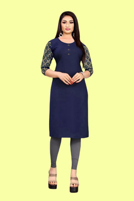 Coft Women Self Design Straight Kurta(Dark Blue)