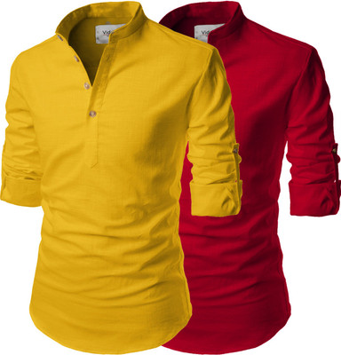 Vida Loca Men Solid Straight Kurta(Yellow)