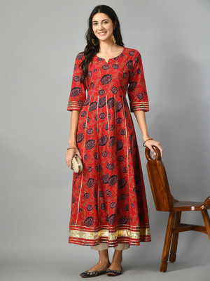 Doisa Women Printed Anarkali Kurta(Red)