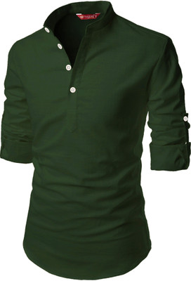 FireFish Men Solid A-line Kurta(Green)