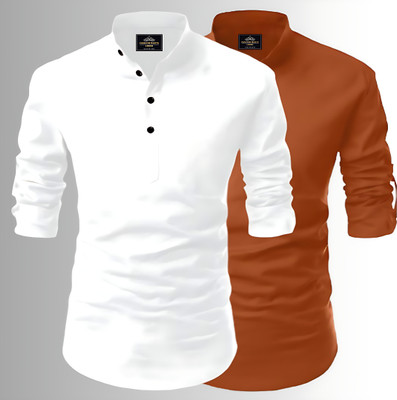 Kavyangle Creation Men Printed Straight Kurta(Brown, White)