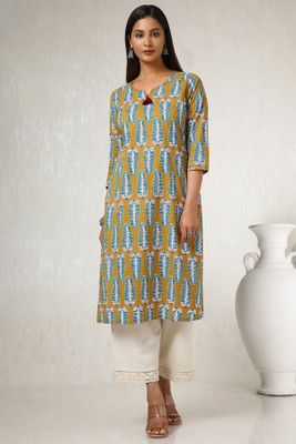 soch Women Printed Straight Kurta(Green)