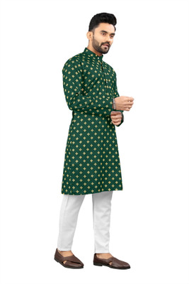 Shree Dutt Creation Men Polka Print Straight Kurta(Green)