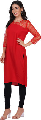 Adgood fashion Women Self Design Straight Kurta(Red)
