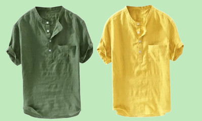 COSLETIC Men Solid Straight Kurta(Yellow, Green)
