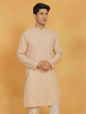VASTRAMAY Men Embroidered Straight Kurta(Orange)