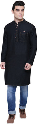KUONS AVENUE Men Solid Straight Kurta(Black)