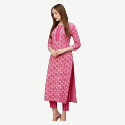 HouseOfCommon Women Woven Design Straight Kurta(Pink)
