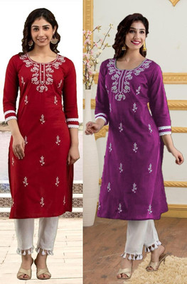 SISTO Women Embroidered Straight Kurta(Multicolor)