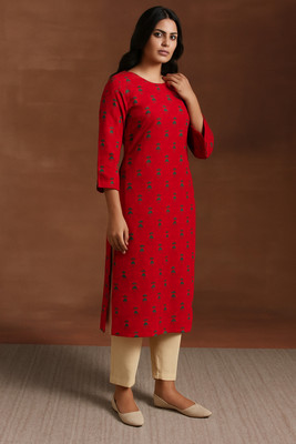 Zyvorastore Women Printed Straight Kurta(Red)