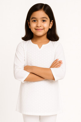 vishakhagobal Girls Embroidered A-line Kurta(White)