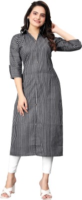 FABTOWN Women Printed Straight Kurta(Black, Grey)