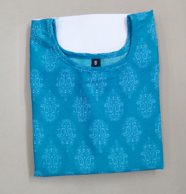 Alpha Fashion Women Printed Straight Kurta(Light Blue)