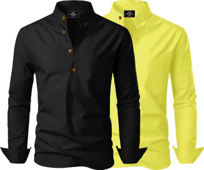 Kavyangle Creation Men Solid Straight Kurta(Black, Light Green)