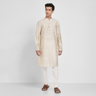 Indus Route by Pantaloons Men Solid A-line Kurta(White)