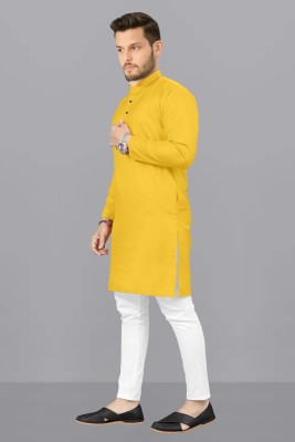 kanha creation Men Solid Straight Kurta(Yellow)